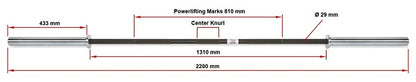 ATX Langhantelstange RAM BAR II - Powerlifting Bar - PRO Series - Black Oxid / Hartchrome